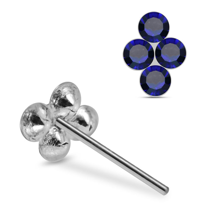 925 Sterling Silver 10pcs 4CZ Jewelled Flower Straight End Nose Stud Box