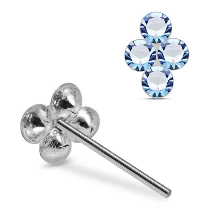 925 Sterling Silver 10pcs 4CZ Jewelled Flower Straight End Nose Stud Box