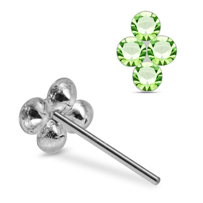 925 Sterling Silver 10pcs 4CZ Jewelled Flower Straight End Nose Stud Box