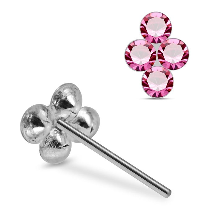 925 Sterling Silver 5pcs 4CZ Jewelled Flower Straight End Nose Stud Box