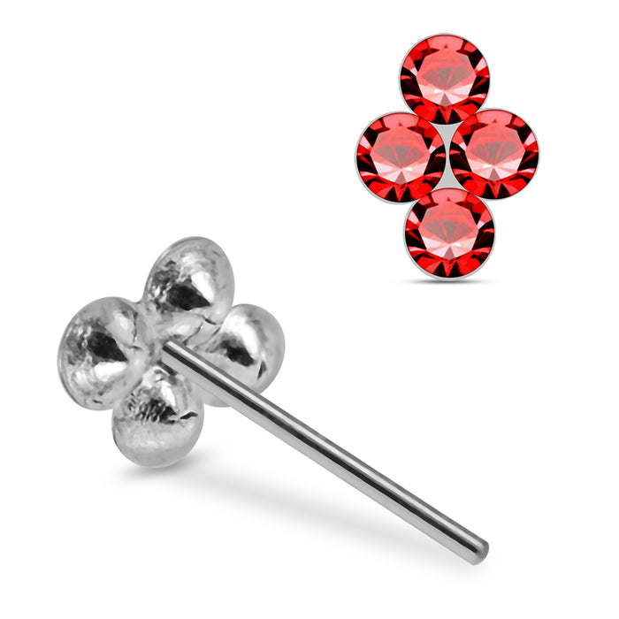 925 Sterling Silver 5pcs 4CZ Jewelled Flower Straight End Nose Stud Box