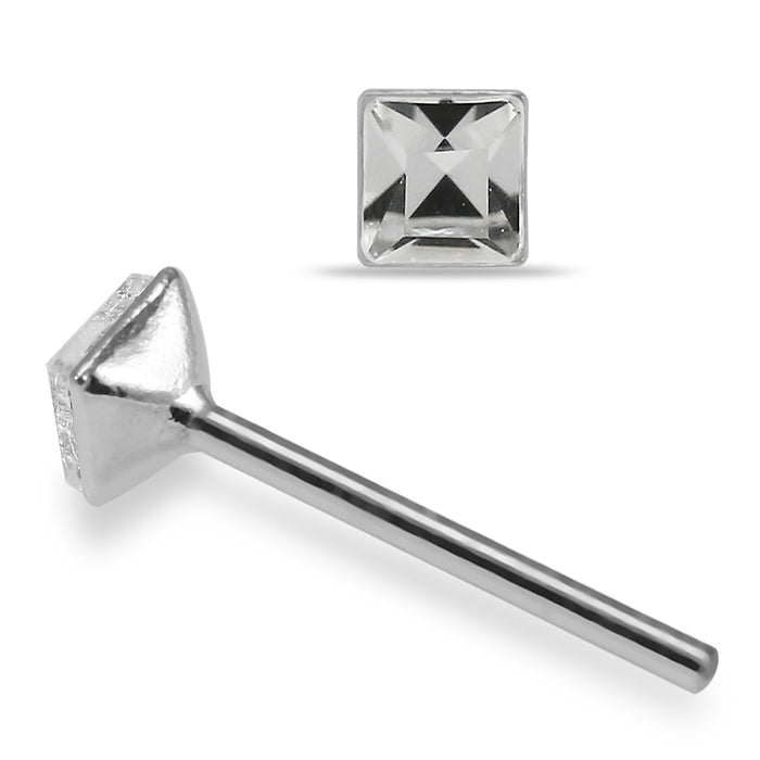 925 Sterling Silver 10pcs Square CZ Jewelled L-Bend Nose Stud Box