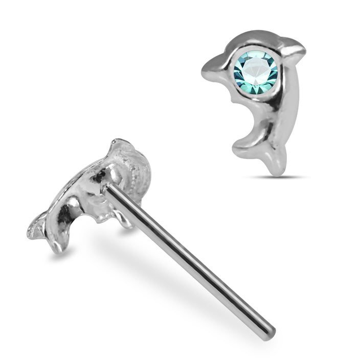 925 Sterling Silver 5pcs Jewelled Dolphin Straight End Nose Stud Box