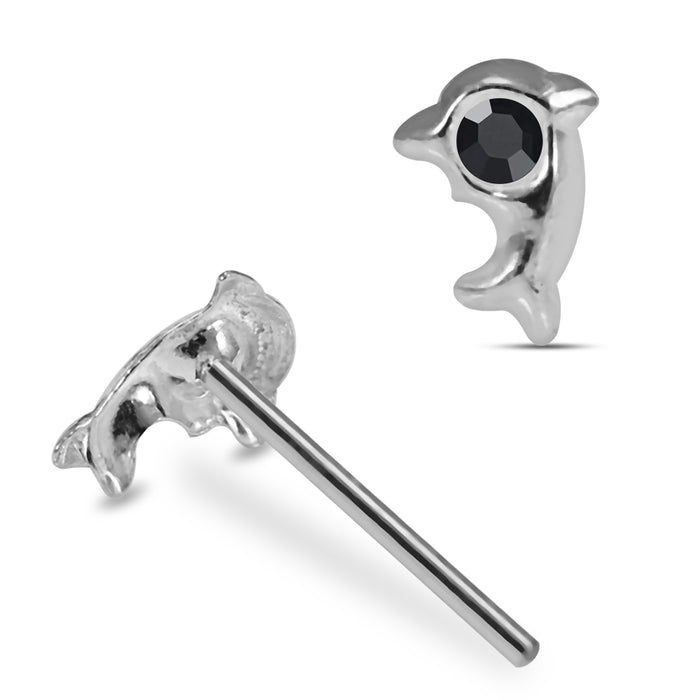 925 Sterling Silver 5pcs Jewelled Dolphin Straight End Nose Stud Box