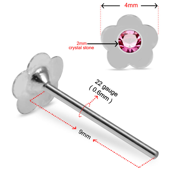 925 Sterling Silver 5pcs Jewelled Flower Straight End Nose Stud Box