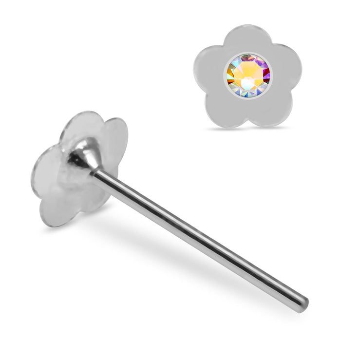 925 Sterling Silver 10pcs Jewelled Flower Straight End Nose Stud Box