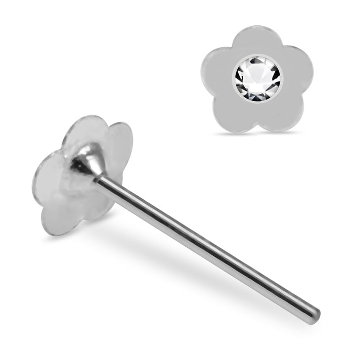 925 Sterling Silver 5pcs Jewelled Flower Straight End Nose Stud Box