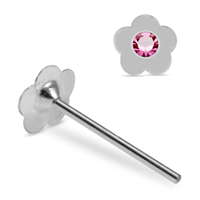 925 Sterling Silver 5pcs Jewelled Flower Straight End Nose Stud Box