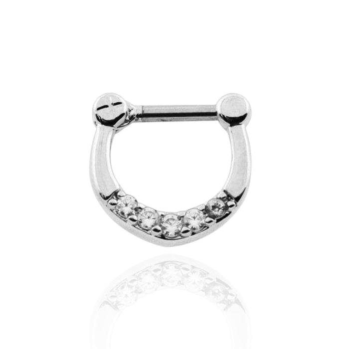 316L Surgical Steel Round Cubic Zirconia in Micro Setting Septum Clicker Ring