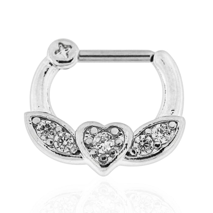 316L Surgical Steel Micro Paved CZ Flying Heart Septum Clicker Ring