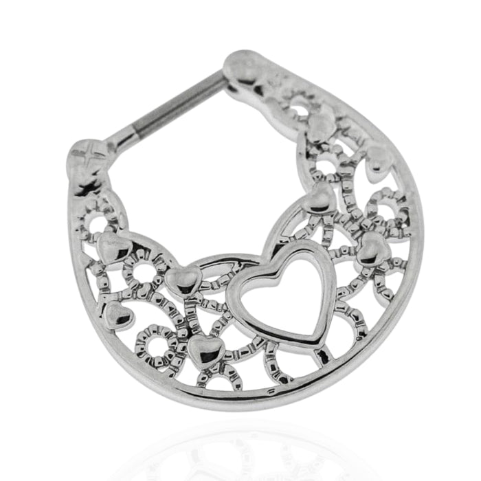 316L Surgical Steel Floral with Center Heart Septum Clicker Ring