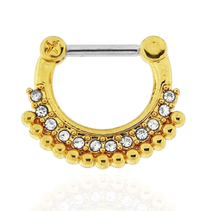 Gold PVD Micro Paved CZ Septum Clicker Ring