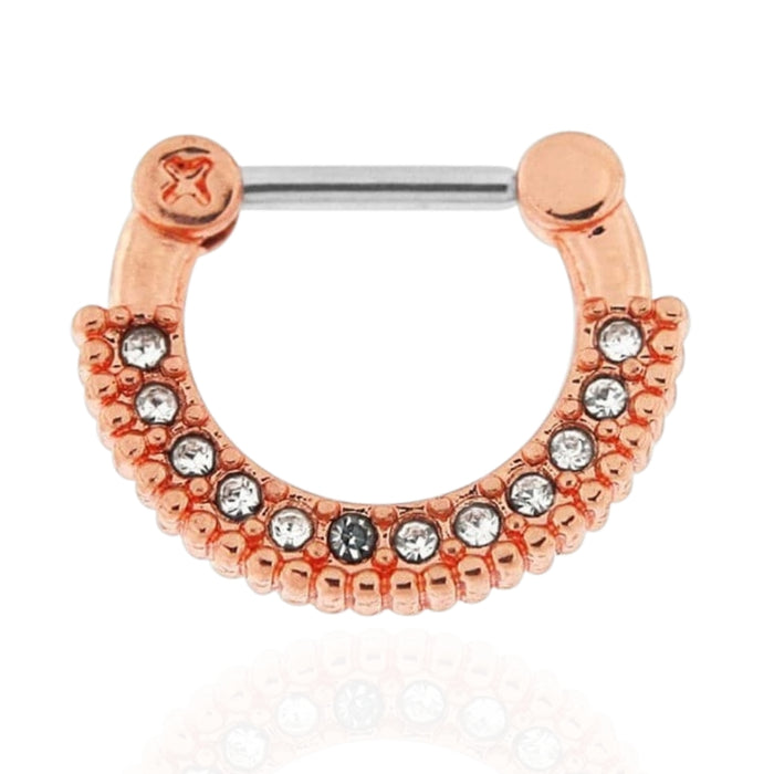 Rose Gold PVD Single Line Micro Paved Septum Clicker Ring