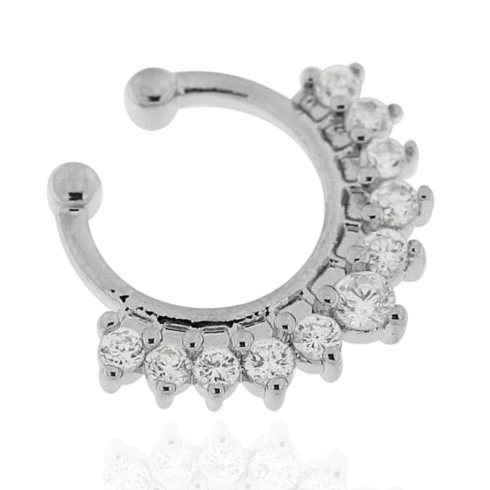 316L Surgical Steel White CZ's Paved Clip-On Fake Septum Ring