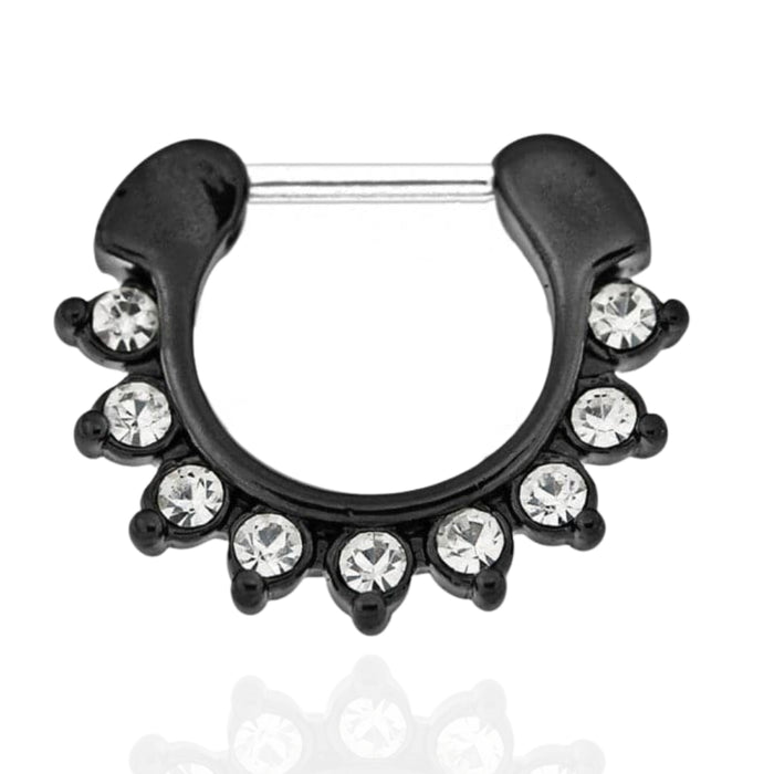 Black PVD Single Line 9 CZ's Pronged Septum Clicker Ring