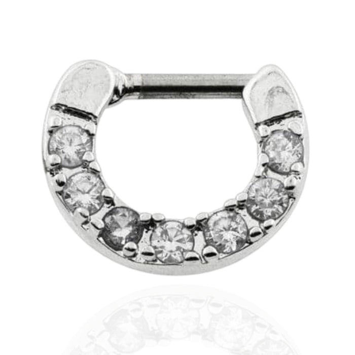 316L Surgical Steel 5 Round Cubic Zirconia Paved Septum Clicker Ring