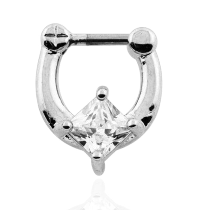 316L Surgical Steel & Square Cubic Zirconia Septum Clicker Ring