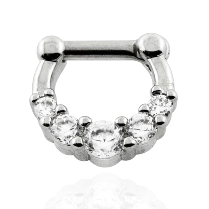 316L Surgical Steel Five Pronged Clear CZs Septum Piercing Clicker Ring