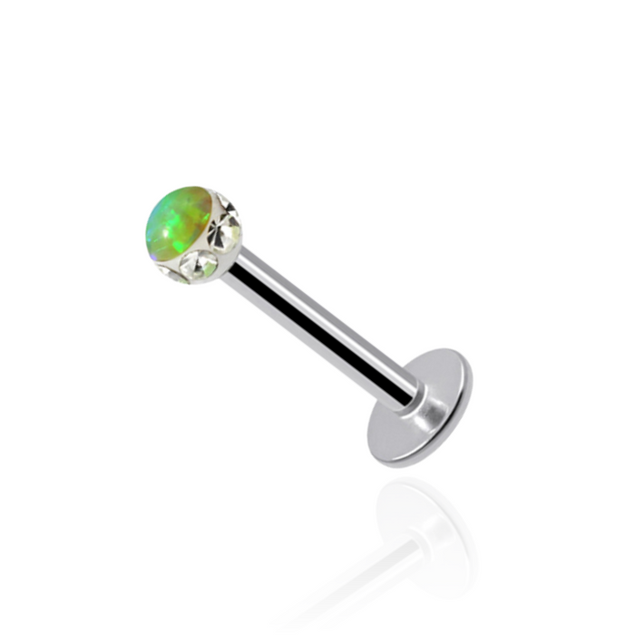 316L Surgical Steel CZ and Epoxy Ball with Opal Jewelled Labret Stud - Monster Piercing