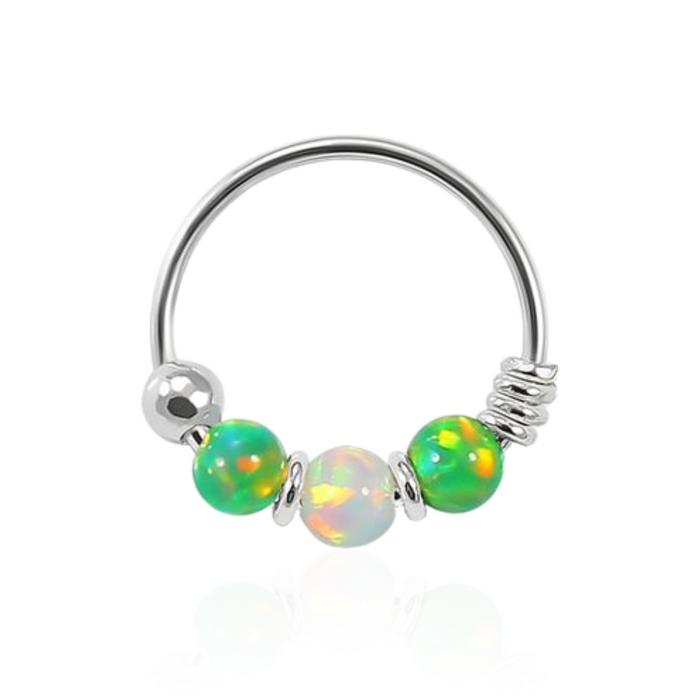 925 Sterling Silver AB Opal Bead in Center Nose Hoop Ring