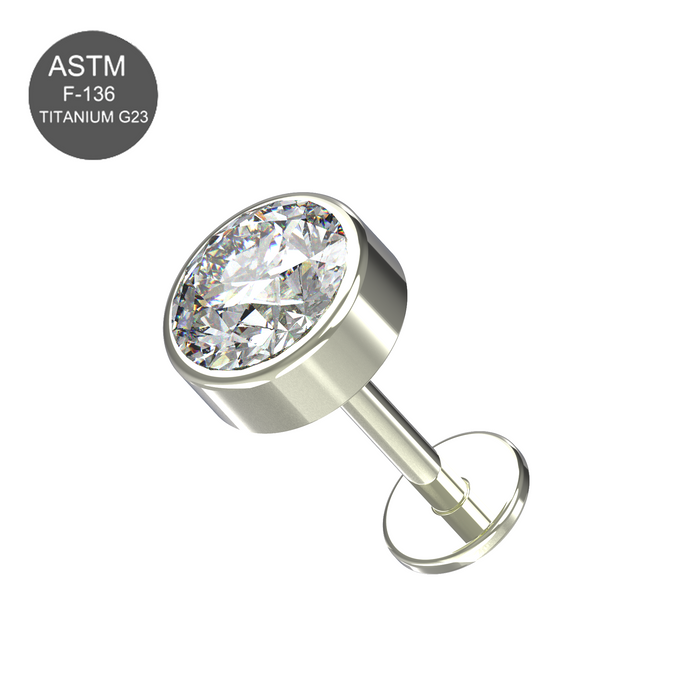 G23 Grade Titanium Thread-less Push-Fit Labret With Round CZ Top - Monster Piercing