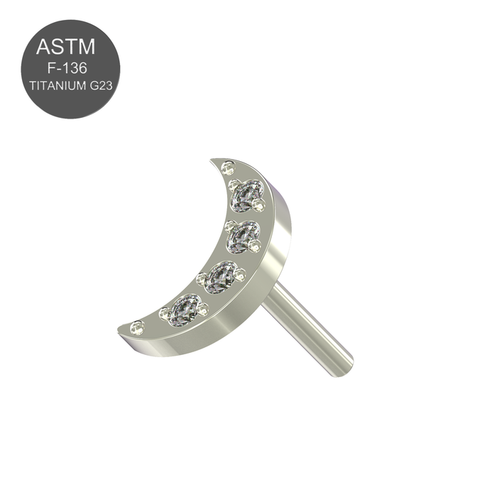 G23 Grade Titanium CZ Jewelled Crescent Threadless Push-fit Top