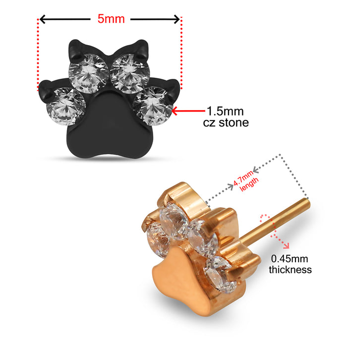 G23 Grade Titanium CZ Jewelled Paw Threadless Push-fit Top