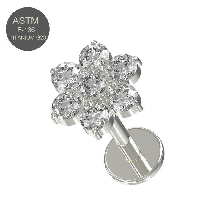 G23 Grade Titanium CZ Jewelled Flower Push-Fit Flat Back