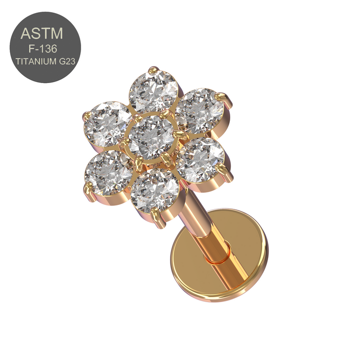 G23 Grade Titanium CZ Jewelled Flower Push-Fit Flat Back