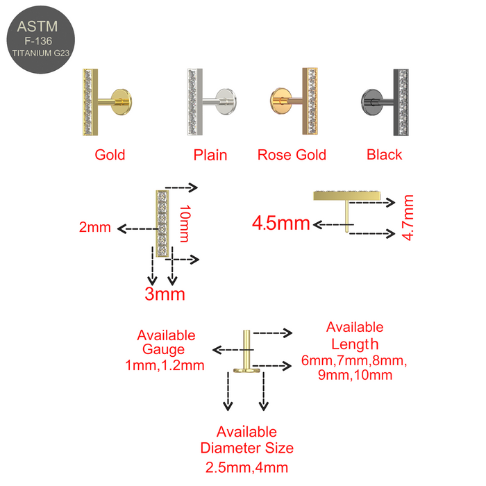 G23 Grade Titanium CZ Jewelled Push-Fit Flat Back