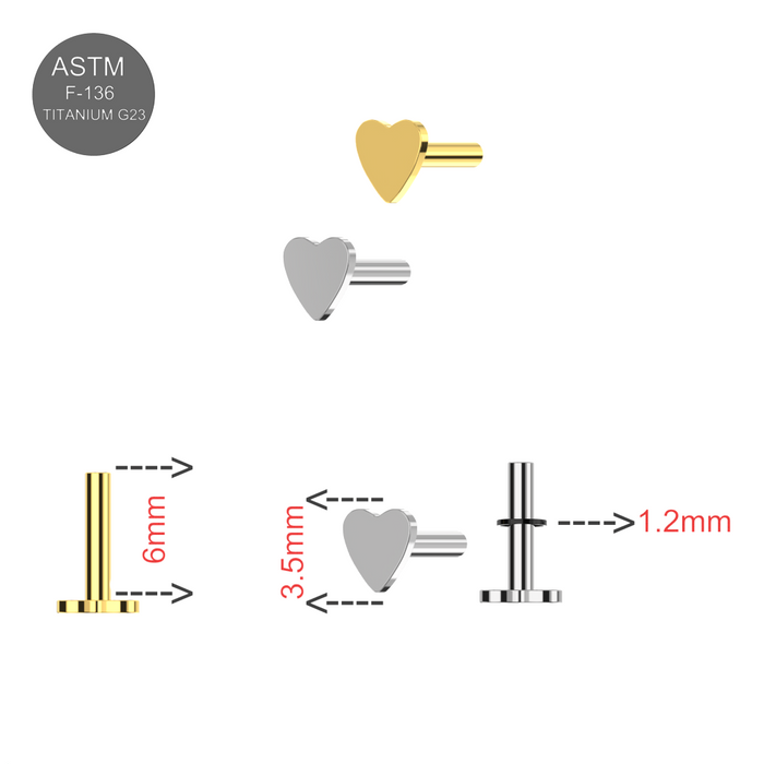 G23 Grade Titanium Push Fit Heart Labret Bar