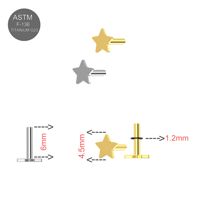 G23 Grade Titanium Push Fit Star Labret Bar