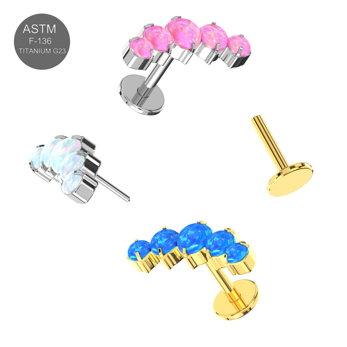 G23 Grade Titanium Dazzling Five Opal Ball Thread-less Push-Fit With Flat-Back