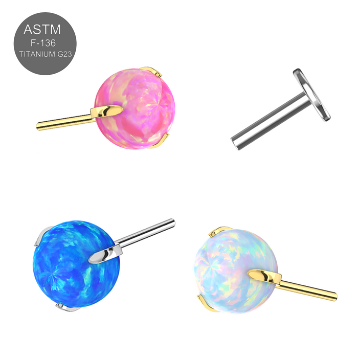 G23 Grade Titanium Opal Ball Thread-less Push-Fit With Flat-Back