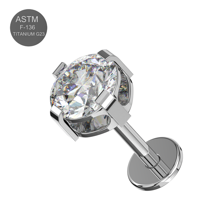 G23 Grade Titanium Round CZ Jewelled Thread-less Push-Fit With Flat-Back - Monster Piercing