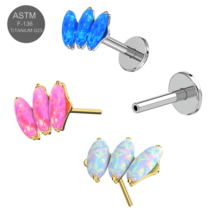 G23 Grade Titanium Dazzling Trio Opal Jewelled Thread-less Push-Fit With Flat-Back