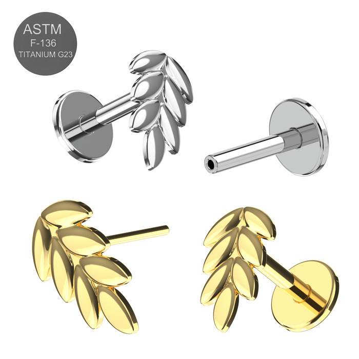 G23 Grade Titanium Wheat Sheaf Design Thread-less Push-Fit With Flat-back