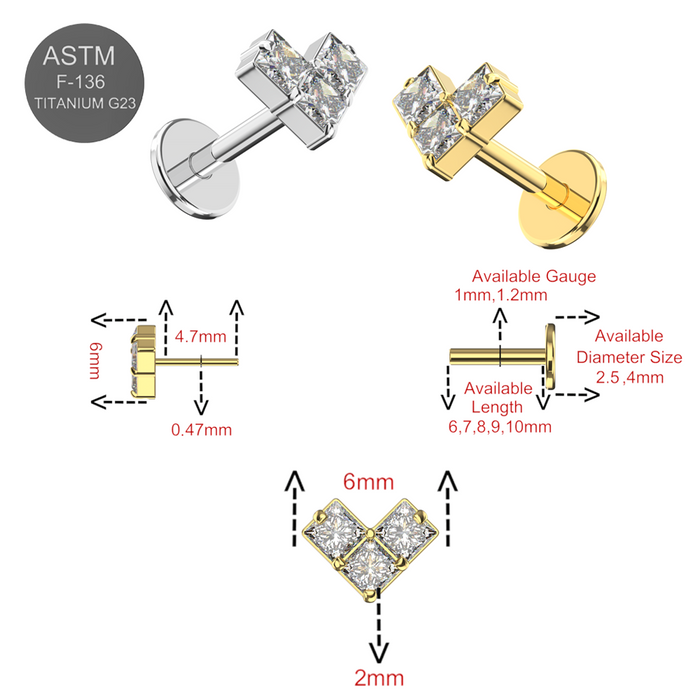 G23 Grade Titanium Crystal Heart Thread-less Push-Fit Top