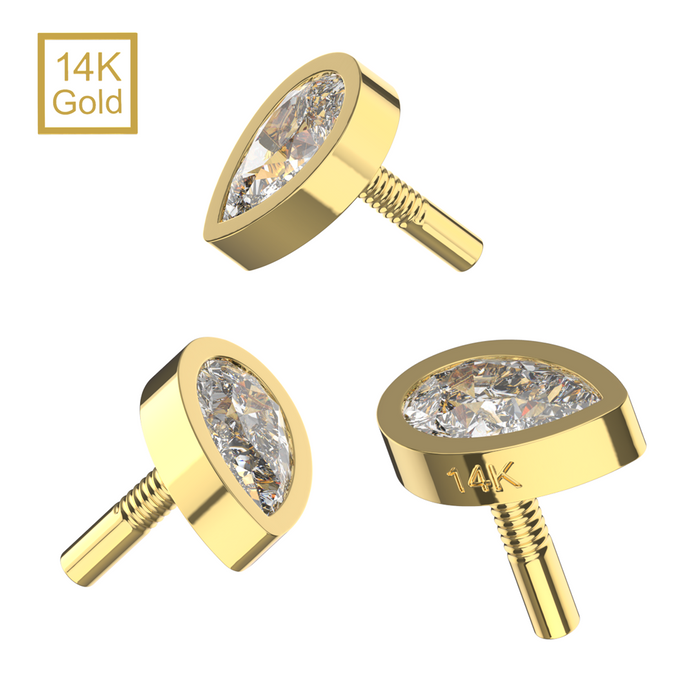 14K Gold Internal Thread Bezel Set Teardrop CZ Top