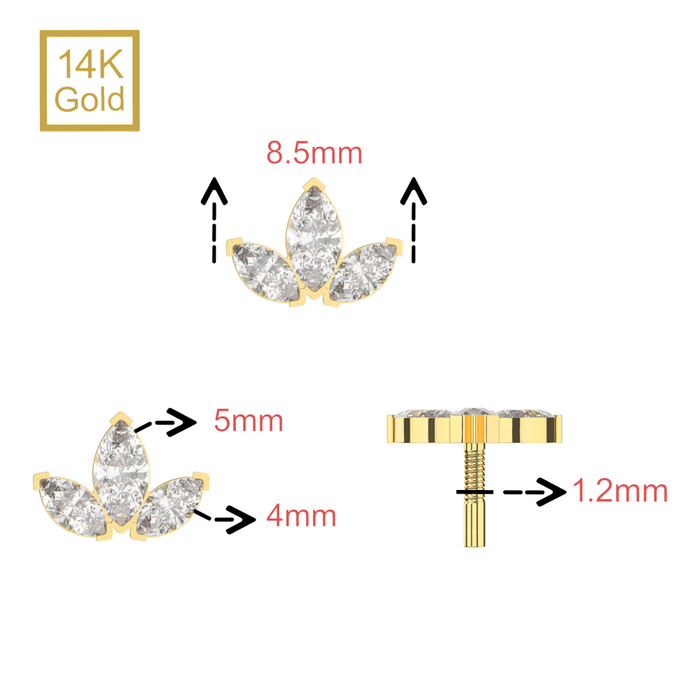 14K Gold Internal Thread Marquise CZ Crown Top