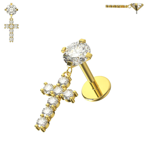 Jewelled Cross Internally Threaded Screw Fit Dangling Stud - Monster Piercing