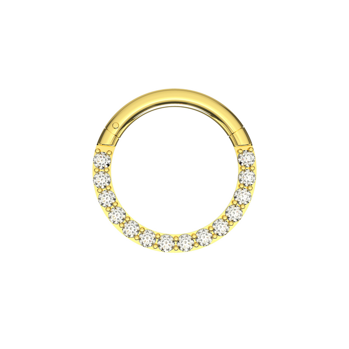 9K Solid Yellow Gold Continuous Cubic Zirconia Hinged Segment Clicker Ring