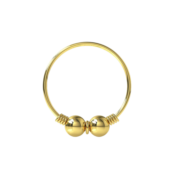 9K Yellow Gold Coil and Double Bead Nose Hoop Ring