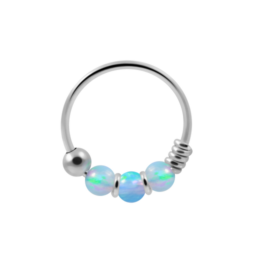 925 Sterling Silver Opal Bead Nose Hoop Ring - Monster Piercing