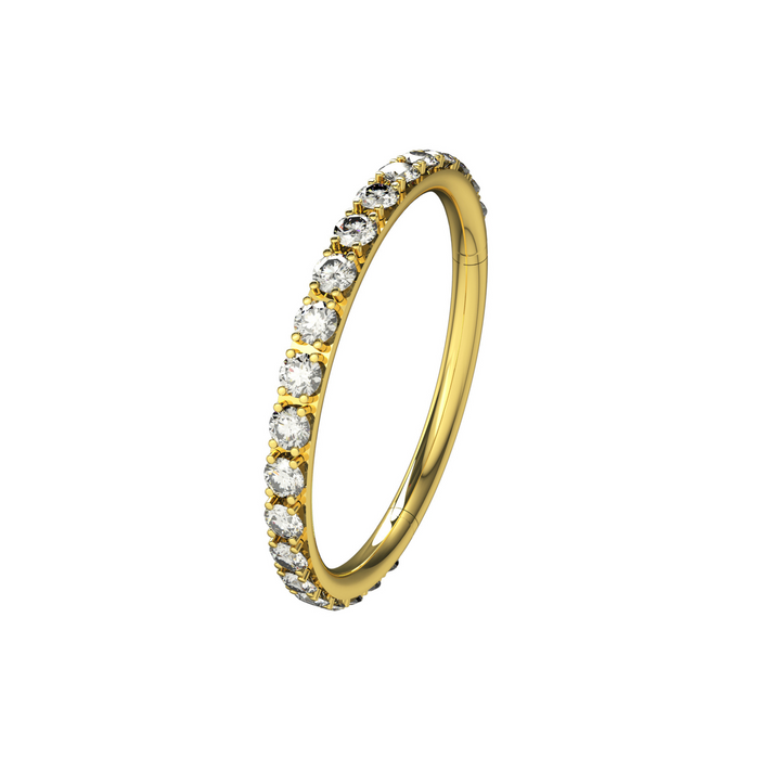 14K Solid Yellow Gold Pave CZ Jewelled Segment Clicker Ring