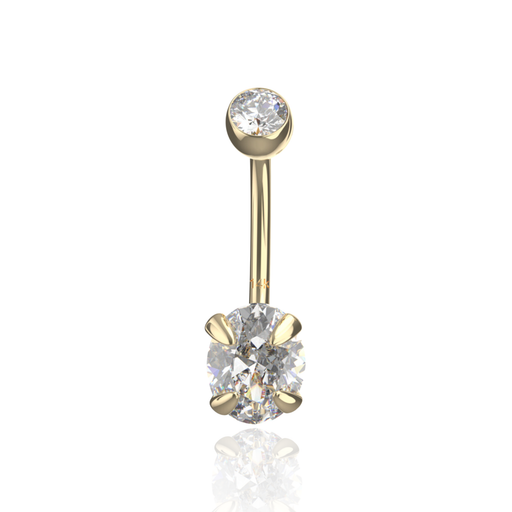 9K Solid Yellow Gold Oval Cut CZ Jewelled Internally Threaded Top ball With CZ stone Belly Ring - Monster Piercing