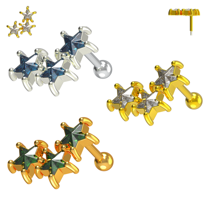 925 Sterling Silver Tri-Star Cartilage Ear Stud