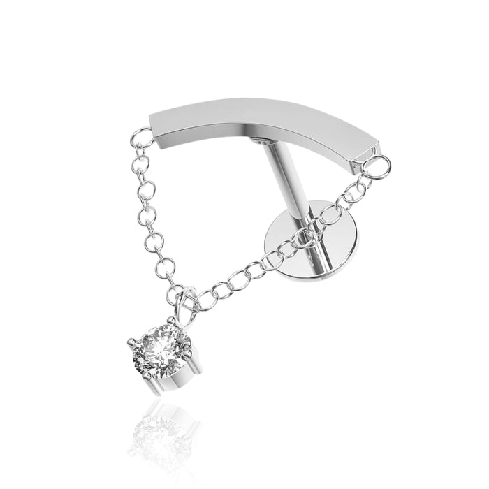 316L Surgical Steel Chain with Round CZ Dangle Hidden Helix Flat Back Stud - Monster Piercing