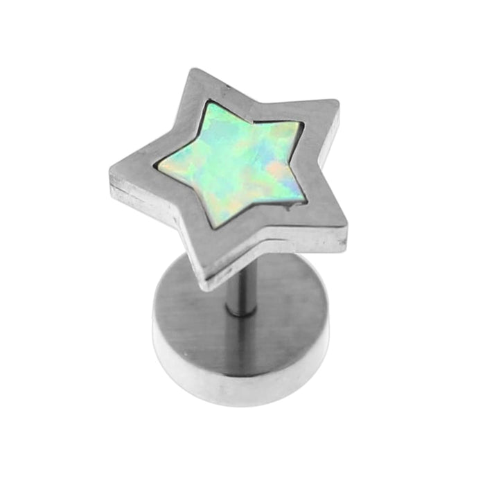 316L Surgical Steel Star Pattern Opal Stone Fake Ear Plug - Monster Piercing