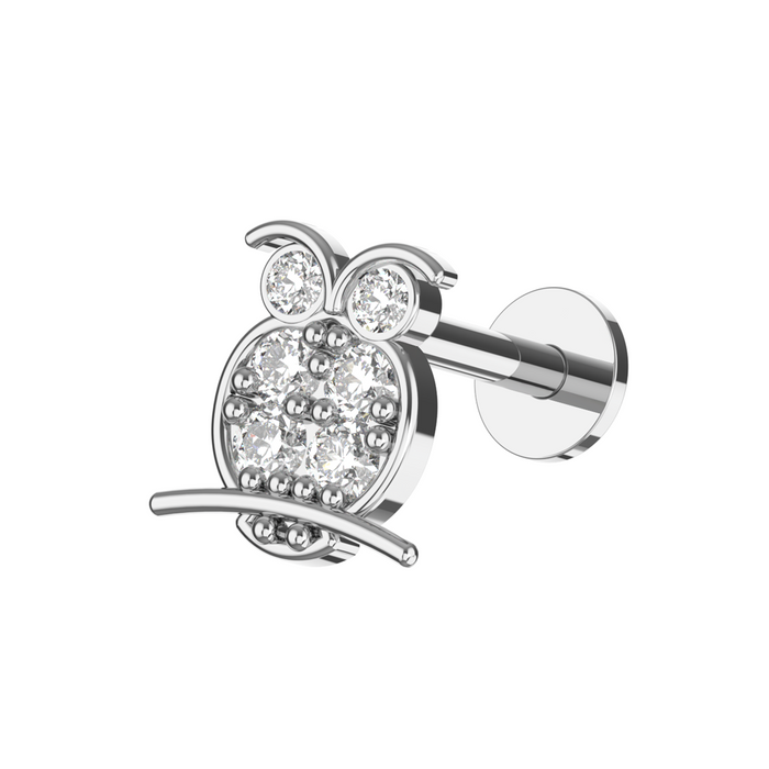 316L Surgical Steel CZ Jewelled Owl Internally Threaded Cartilage Stud